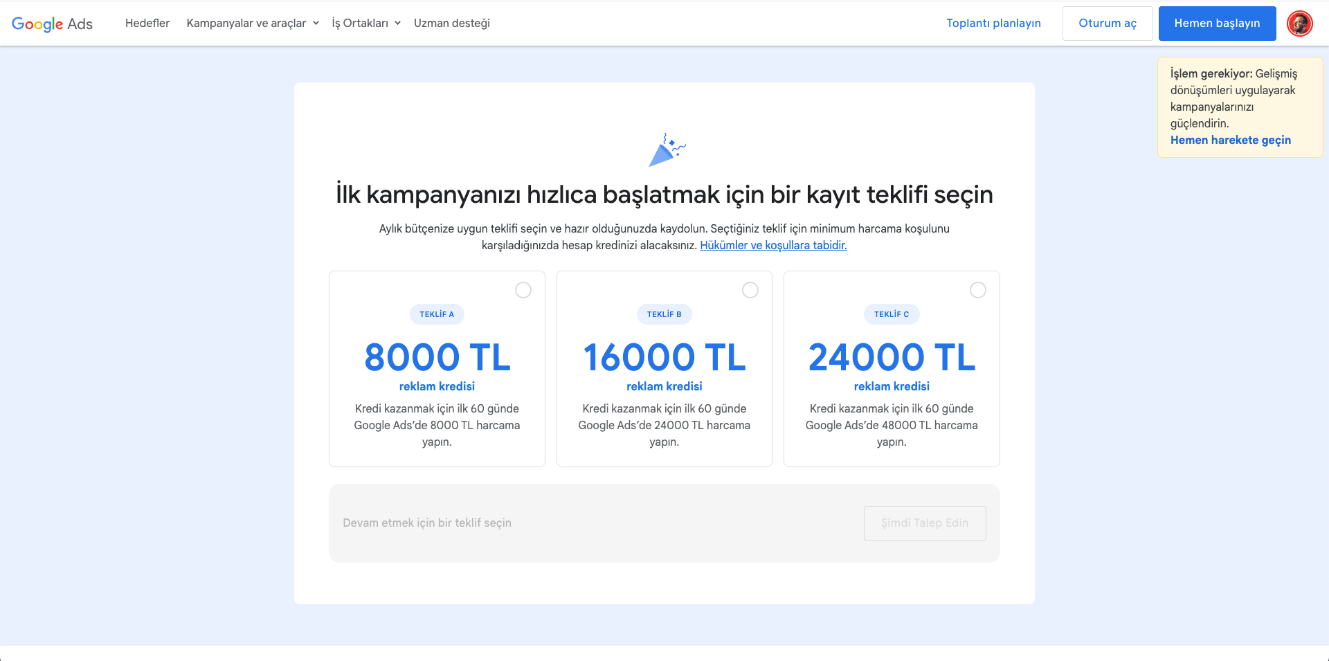 Google Ads Reklam Kredisi Seçenekleri